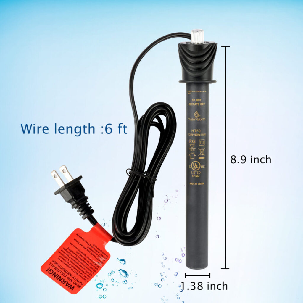 HT-50 Submersible Aquarium Heater Engineering Plastic housing UL Listed- Fish Tank Heater - Water Heater for Fish Tank - Marine Water Heater - Aquarium Heater(50W)